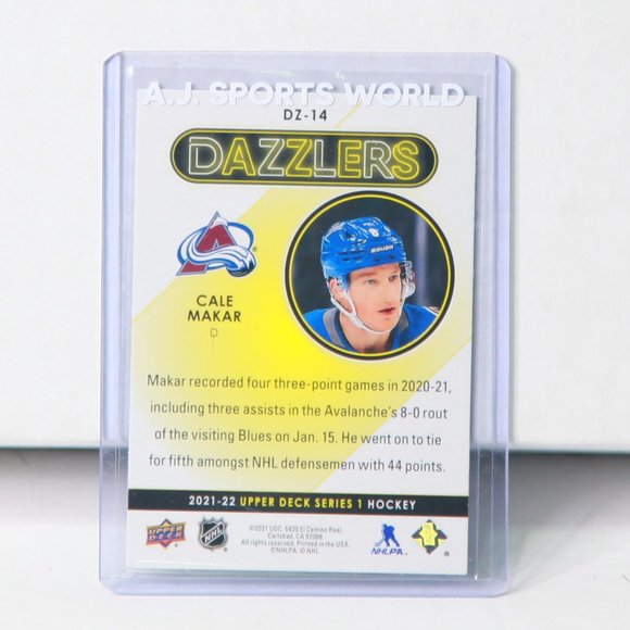 Superstar Cale Makar Upper Deck DAZZLERS Hockey Card 2021/22 Colorado Avalanche - Picture 2 of 4